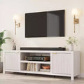 White Fluted TV Console - Modern 80 Media Stand with Gold Handles & Storage for Living Room