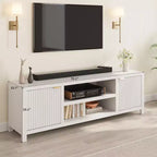 Mobile TV scanalato bianco - Porta TV moderno da 80 pollici con maniglie dorate e contenitori per soggiorno