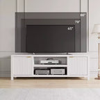 Mobile TV scanalato bianco - Porta TV moderno da 80 pollici con maniglie dorate e contenitori per soggiorno