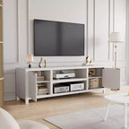 Mobile TV scanalato bianco - Porta TV moderno da 80 pollici con maniglie dorate e contenitori per soggiorno