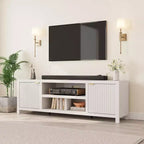 Mobile TV scanalato bianco - Porta TV moderno da 80 pollici con maniglie dorate e contenitori per soggiorno