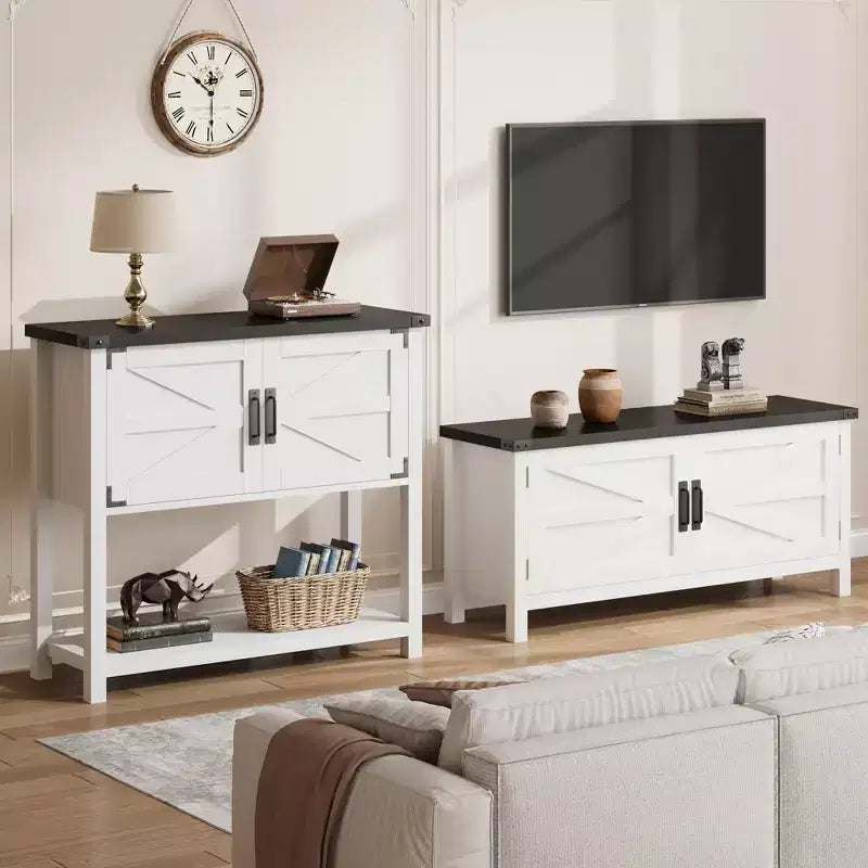 Credenza a Buffet in Stile Fattoria con Mobile a 2 Ante e Ripiano, Tavolo Consolle in Legno con Contenitore per Cucina, Corridoio, Sala da Pranzo