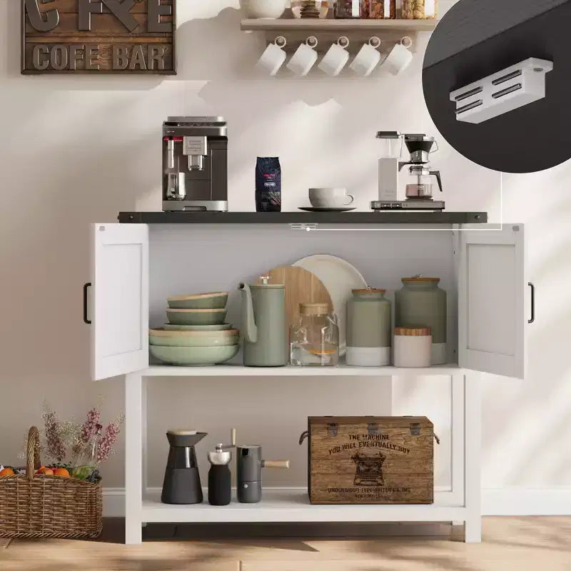 Credenza a Buffet in Stile Fattoria con Mobile a 2 Ante e Ripiano, Tavolo Consolle in Legno con Contenitore per Cucina, Corridoio, Sala da Pranzo