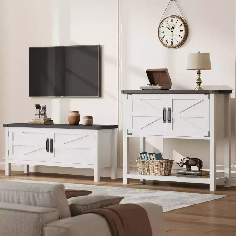 Credenza a Buffet in Stile Fattoria con Mobile a 2 Ante e Ripiano, Tavolo Consolle in Legno con Contenitore per Cucina, Corridoio, Sala da Pranzo