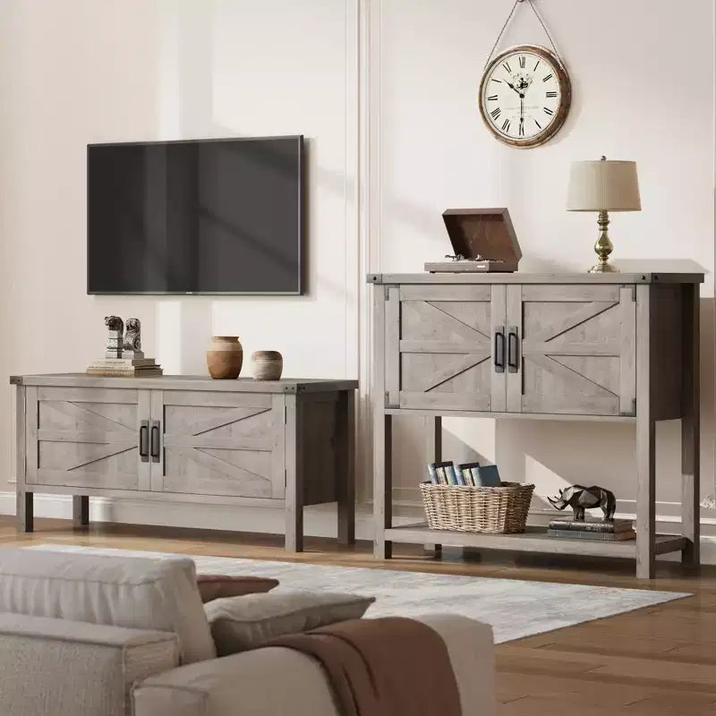 Credenza a Buffet in Stile Fattoria con Mobile a 2 Ante e Ripiano, Tavolo Consolle in Legno con Contenitore per Cucina, Corridoio, Sala da Pranzo