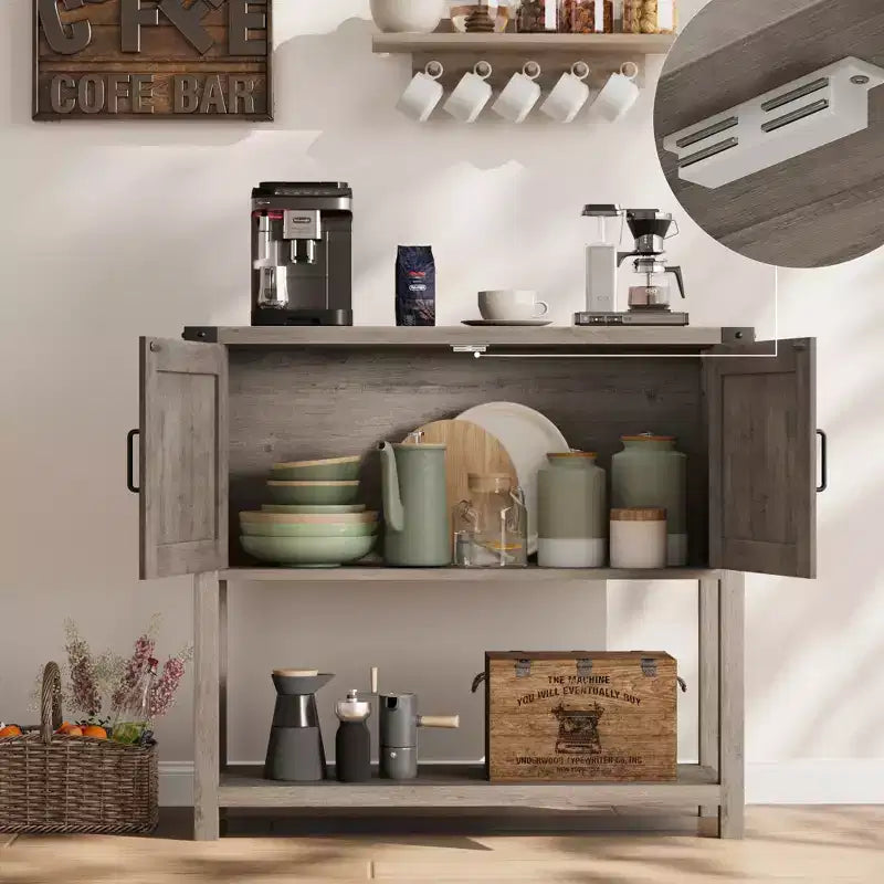 Credenza a Buffet in Stile Fattoria con Mobile a 2 Ante e Ripiano, Tavolo Consolle in Legno con Contenitore per Cucina, Corridoio, Sala da Pranzo