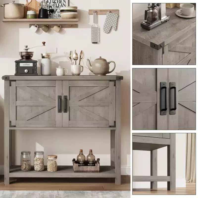 Credenza a Buffet in Stile Fattoria con Mobile a 2 Ante e Ripiano, Tavolo Consolle in Legno con Contenitore per Cucina, Corridoio, Sala da Pranzo
