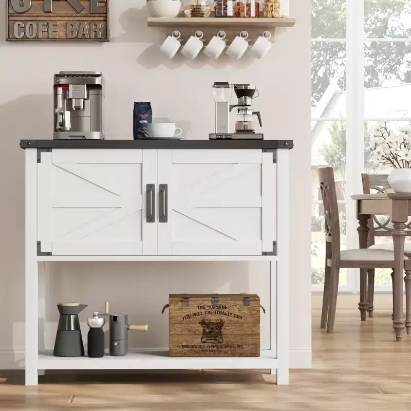 Credenza a Buffet in Stile Fattoria con Mobile a 2 Ante e Ripiano, Tavolo Consolle in Legno con Contenitore per Cucina, Corridoio, Sala da Pranzo