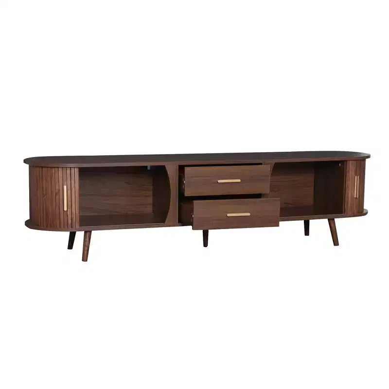 Mobile Porta TV per Televisori fino a 80 Pollici, Credenza TV Moderna Mid-Century Mobile per Media Centro Intrattenimento con Ante Scorrevoli e 2 Cassetti, Marrone Scuro - ModernLuxe