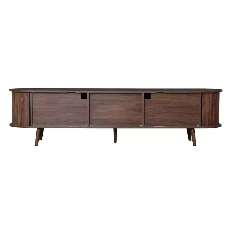 Mobile Porta TV per Televisori fino a 80 Pollici, Credenza TV Moderna Mid-Century Mobile per Media Centro Intrattenimento con Ante Scorrevoli e 2 Cassetti, Marrone Scuro - ModernLuxe