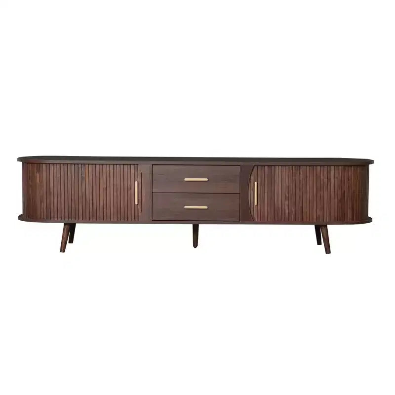 Mobile Porta TV per Televisori fino a 80 Pollici, Credenza TV Moderna Mid-Century Mobile per Media Centro Intrattenimento con Ante Scorrevoli e 2 Cassetti, Marrone Scuro - ModernLuxe