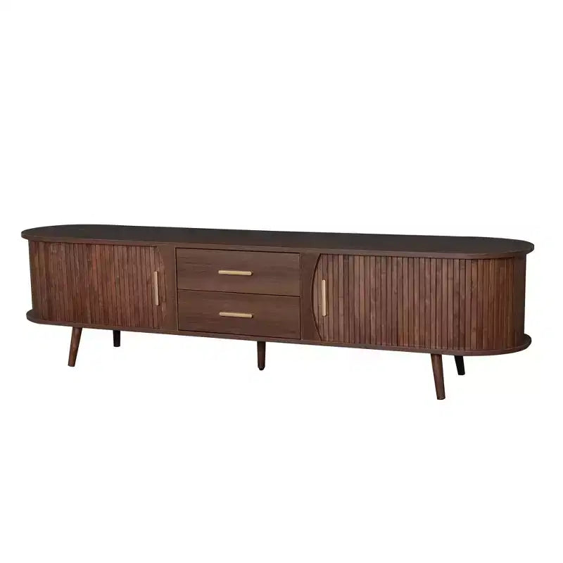 Mobile Porta TV per Televisori fino a 80 Pollici, Credenza TV Moderna Mid-Century Mobile per Media Centro Intrattenimento con Ante Scorrevoli e 2 Cassetti, Marrone Scuro - ModernLuxe