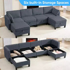 Mjkone Divano modulare a 4 posti combinabile e flessibile con pouf, Divano letto trasformabile in lino con spazio contenitore