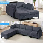 Mjkone Divano modulare a 4 posti combinabile e flessibile con pouf, Divano letto trasformabile in lino con spazio contenitore