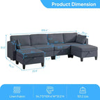 Mjkone Divano modulare a 4 posti combinabile e flessibile con pouf, Divano letto trasformabile in lino con spazio contenitore