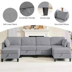 Mjkone Divano modulare a 4 posti combinabile e flessibile con pouf, Divano letto trasformabile in lino con spazio contenitore