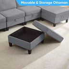Mjkone Divano modulare a 4 posti combinabile e flessibile con pouf, Divano letto trasformabile in lino con spazio contenitore