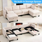 Mjkone Divano modulare a 4 posti combinabile e flessibile con pouf, Divano letto trasformabile in lino con spazio contenitore
