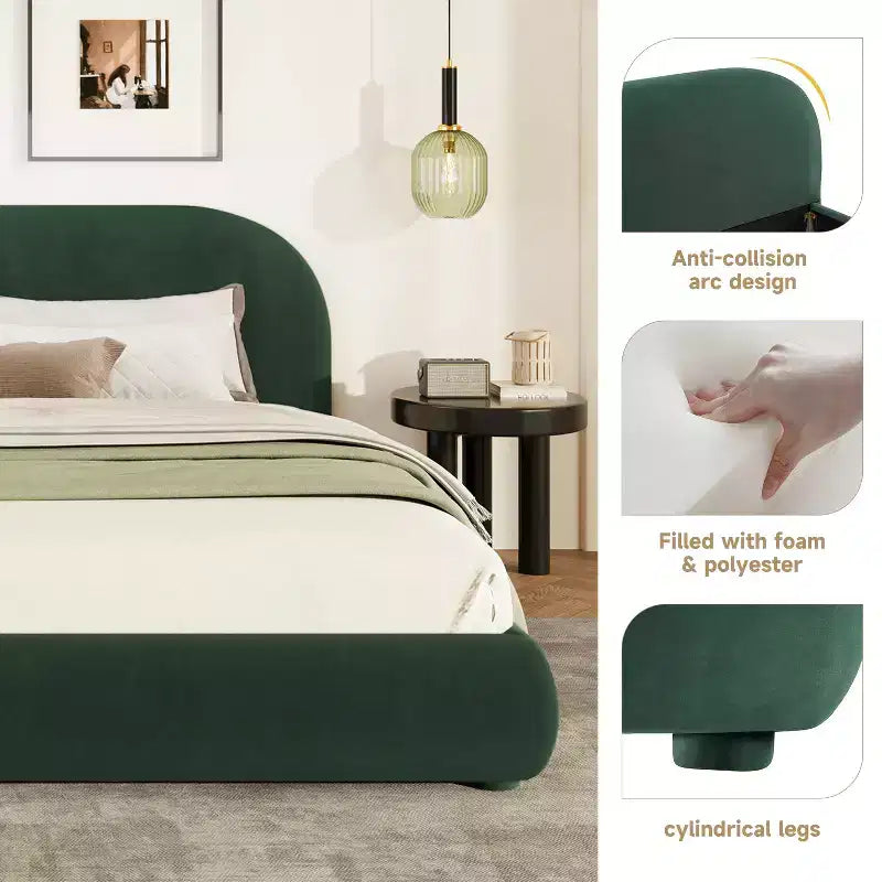 Christopher Knight Home Emilia Letto a piattaforma moderno imbottito con testiera ricurva