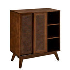 Madia Moderna Mid-Century in Rattan con Ripiani Regolabili e Gambe in Legno Massello, Buffet per Ingresso, Soggiorno, Cucina