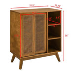 Madia Moderna Mid-Century in Rattan con Ripiani Regolabili e Gambe in Legno Massello, Buffet per Ingresso, Soggiorno, Cucina