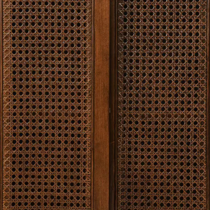 Madia Moderna Mid-Century in Rattan con Ripiani Regolabili e Gambe in Legno Massello, Buffet per Ingresso, Soggiorno, Cucina