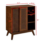 Madia Moderna Mid-Century in Rattan con Ripiani Regolabili e Gambe in Legno Massello, Buffet per Ingresso, Soggiorno, Cucina