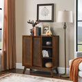 Mid-Century Modern Rattan Sideboard Cabinet with Adjustable Shelves and Solid Wood Legs, Buffet for Entryway, Living Room, Kitchen