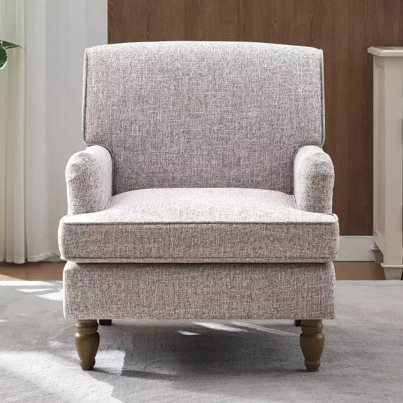 Poltrona GDFStudio Sidney Accent con tessuto in lino imbottito e gambe in legno massello