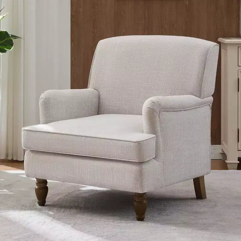 GDFStudio Sidney Accent Armchair with Upholstered Linen Fabric and Solid Wood Legs
