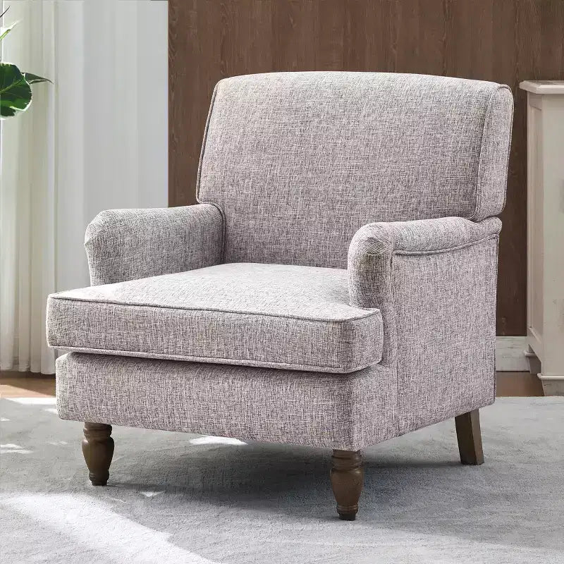 Poltrona GDFStudio Sidney Accent con tessuto in lino imbottito e gambe in legno massello