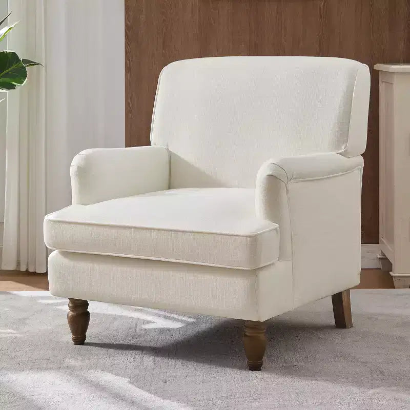Poltrona GDFStudio Sidney Accent con tessuto in lino imbottito e gambe in legno massello