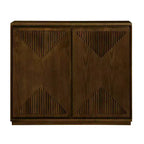 Mobile contenitore a V stile Mid-Century Modern, credenza a buffet stretta con fori per cavi, ante a coste e base in legno massello per soggiorno