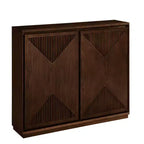 Mobile contenitore a V stile Mid-Century Modern, credenza a buffet stretta con fori per cavi, ante a coste e base in legno massello per soggiorno