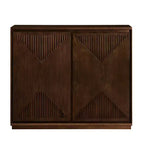 Mobile contenitore a V stile Mid-Century Modern, credenza a buffet stretta con fori per cavi, ante a coste e base in legno massello per soggiorno