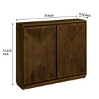 Mobile contenitore a V stile Mid-Century Modern, credenza a buffet stretta con fori per cavi, ante a coste e base in legno massello per soggiorno
