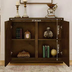 Mobile contenitore a V stile Mid-Century Modern, credenza a buffet stretta con fori per cavi, ante a coste e base in legno massello per soggiorno