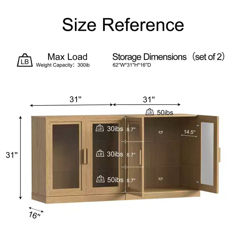 Credenza da cucina moderna in legno massiccio con ante in vetroMobile buffet versatile