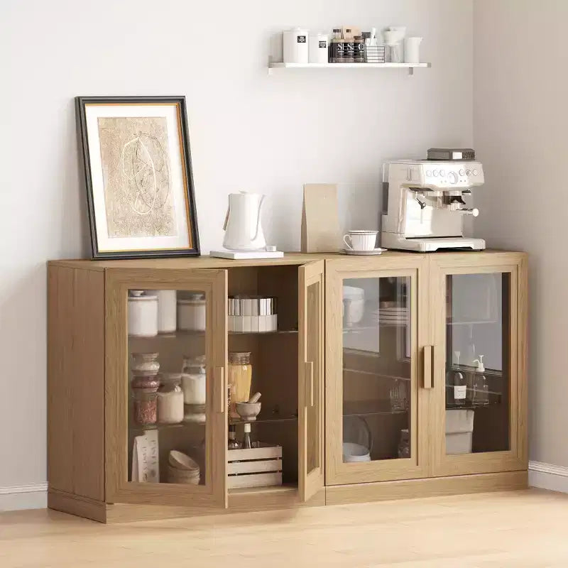 Credenza da cucina moderna in legno massiccio con ante in vetroMobile buffet versatile