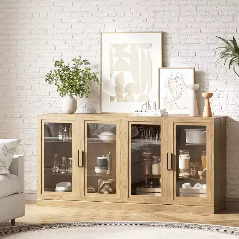 Credenza da cucina moderna in legno massiccio con ante in vetroMobile buffet versatile