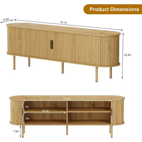 Mobile TV da 178 cm con Ante Scorrevoli e Vano Contenitore, per TV fino a 80 Pollici, Console Multimediale in Legno, Mobile Intrattenimento Moderno per Soggiorno