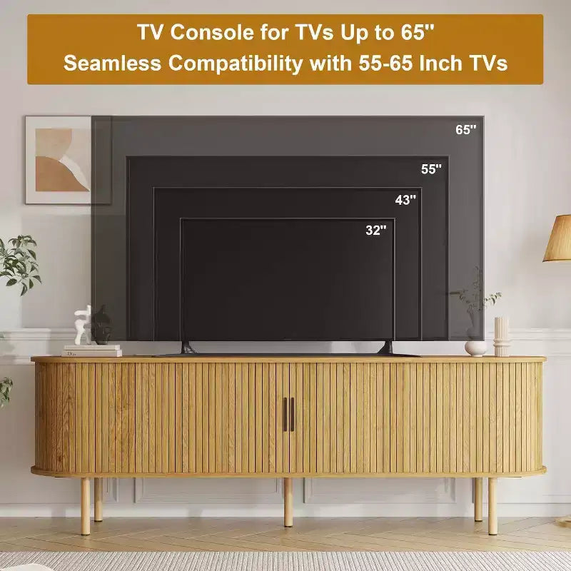 Mobile TV da 178 cm con Ante Scorrevoli e Vano Contenitore, per TV fino a 80 Pollici, Console Multimediale in Legno, Mobile Intrattenimento Moderno per Soggiorno