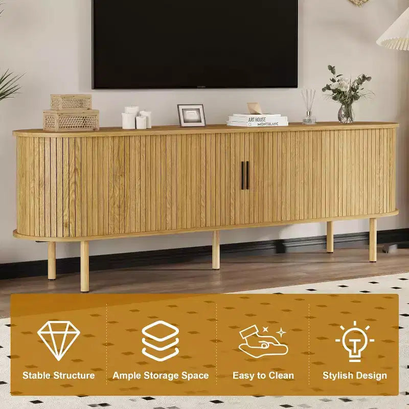 Mobile TV da 178 cm con Ante Scorrevoli e Vano Contenitore, per TV fino a 80 Pollici, Console Multimediale in Legno, Mobile Intrattenimento Moderno per Soggiorno