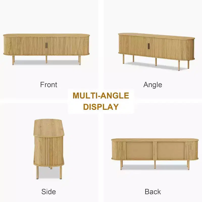 Mobile TV da 178 cm con Ante Scorrevoli e Vano Contenitore, per TV fino a 80 Pollici, Console Multimediale in Legno, Mobile Intrattenimento Moderno per Soggiorno