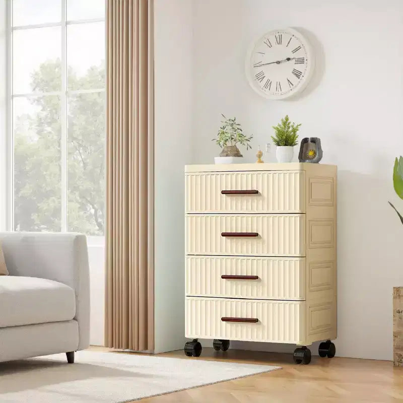 Multifunctional 4-5 Drawer Dresser Snack Children's Toys Books Clothes Storage Cabinet Cream Color for Bedside Table Living Room