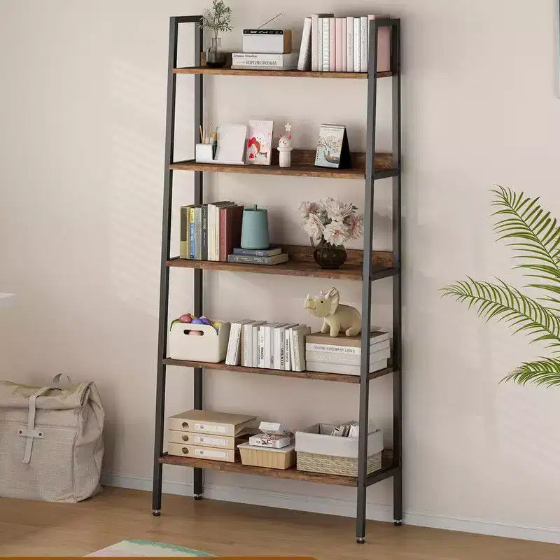 Coolmee 67 inch 5 Tier Tall Book Shelf, Narrow Book Storage Organizer with Open Shelves, Industrial Metal Frame Bookcase for Home Office