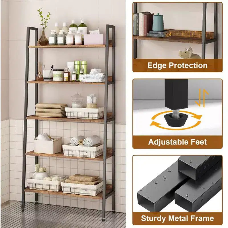 Coolmee Libreria Alta a 5 Ripiani da 170 cm, Organizer Porta Libri Stretto con Ripiani Aperti, Scaffale in Metallo Industriale per Ufficio Domestico