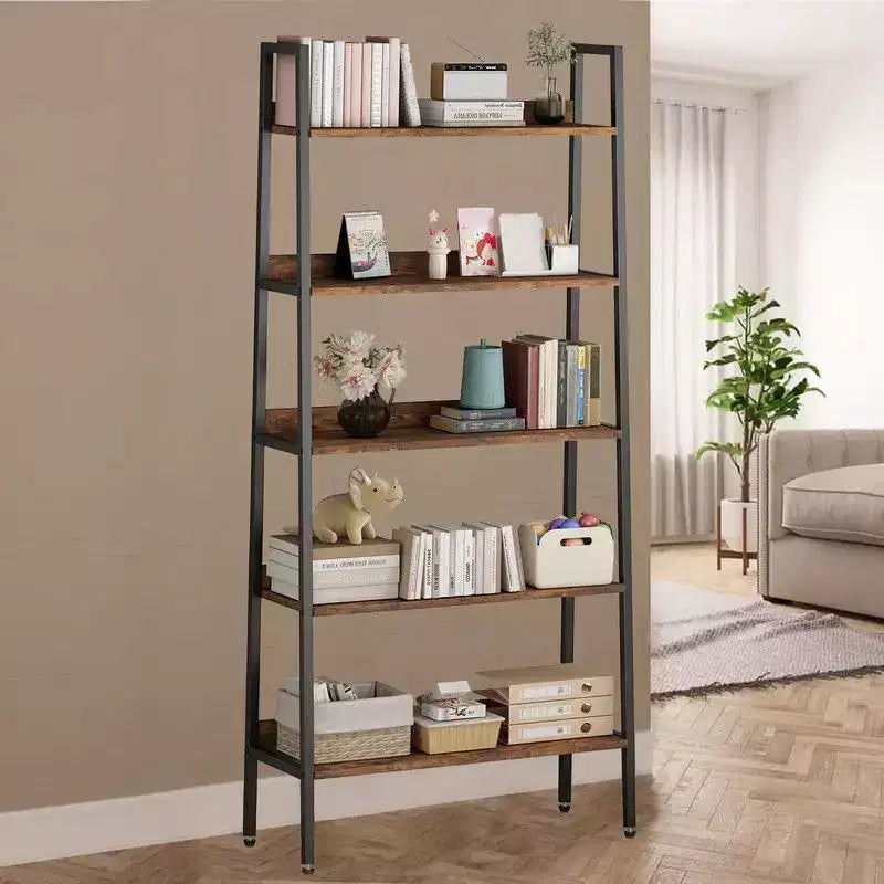 Coolmee Libreria Alta a 5 Ripiani da 170 cm, Organizer Porta Libri Stretto con Ripiani Aperti, Scaffale in Metallo Industriale per Ufficio Domestico