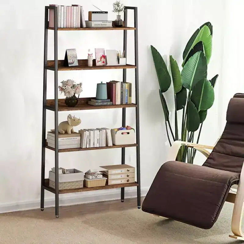 Coolmee Libreria Alta a 5 Ripiani da 170 cm, Organizer Porta Libri Stretto con Ripiani Aperti, Scaffale in Metallo Industriale per Ufficio Domestico