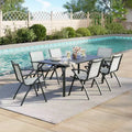 Acekool 7-Piece Patio Dining Set for 6, Outdoor Aluminum Dining Table and Chairs Set, Rectangle Table with Umbrella Hole, 6 Stackable Chairs